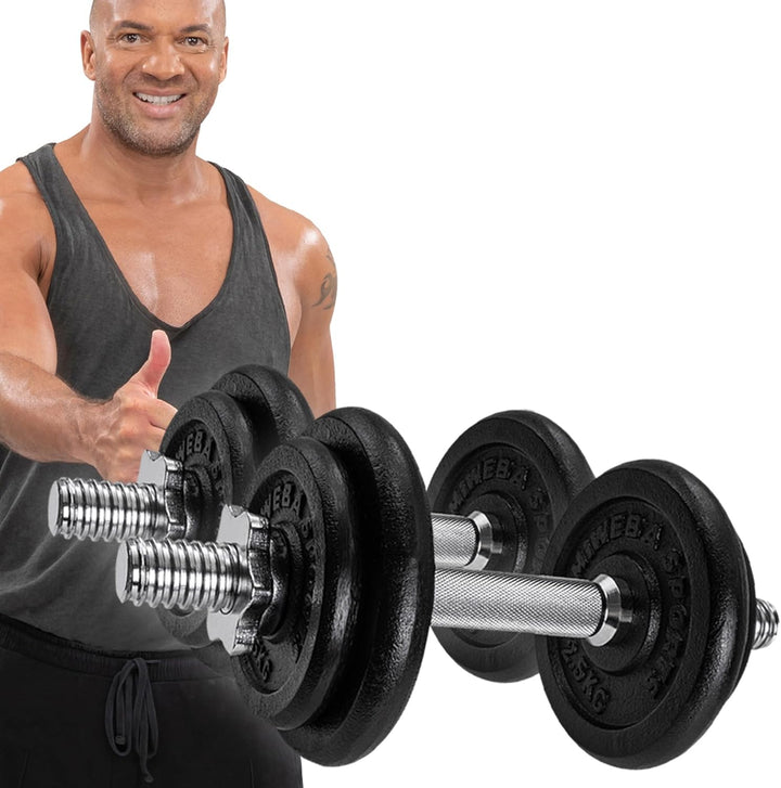 Miweba Sports Hantelset MKH110 | 10 kg | 20kg - 𝐏𝐫𝐨𝐟𝐢 Einzelhantel - Hanteln 2er Set - Stange 30mm -