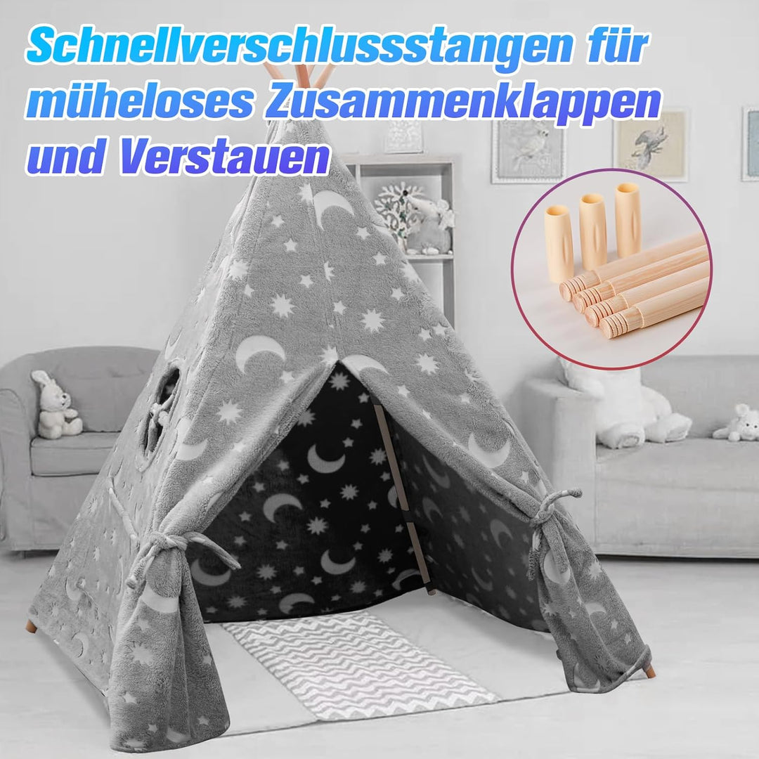 Tipi Zelt für Kinder, Tragbares Tipi Spielzelt,Drinnen Tipi Kinderzelt Grau, Grau