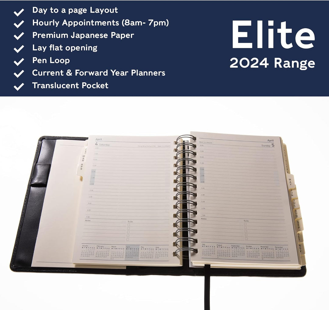 Collins Elite Terminplaner 2024 Compact Day a Page Planner - Terminplaner-Nachfüllung - Geschäftspla