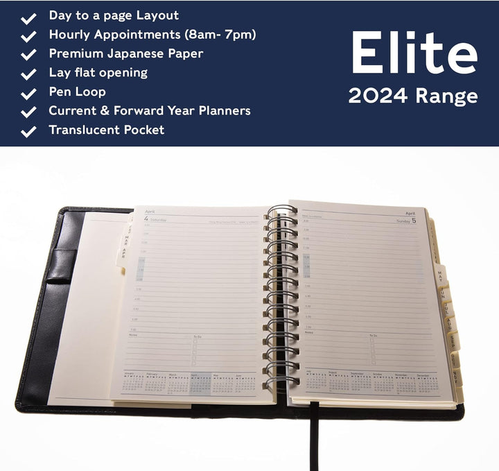 Collins Elite Terminplaner 2024 Compact Day a Page Planner - Terminplaner-Nachfüllung - Geschäftspla