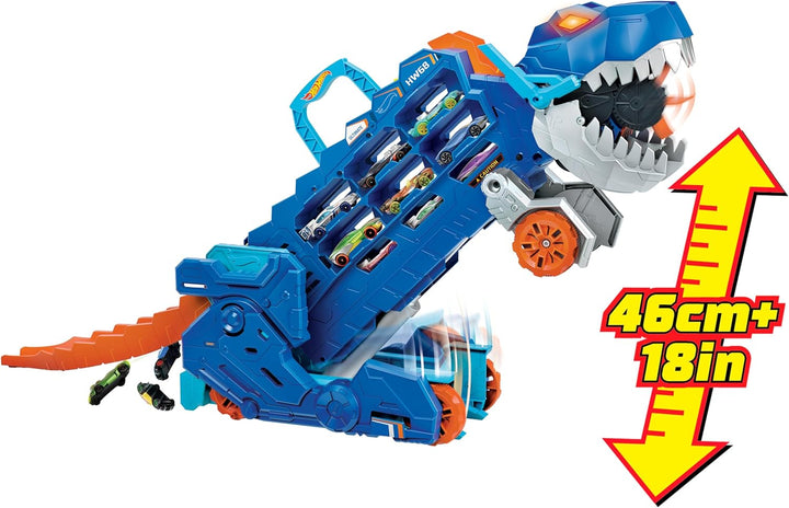 Hot Wheels 2:1 Transporter zu T-Rex mit inkl. Autorennbahn, mit Beleuchtung und Geräuschen, inkl. 2