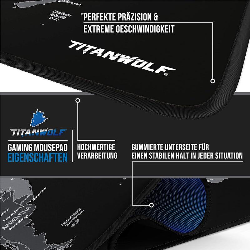 CSL-Computer TITANWOLF - XXL Mauspad Gaming Titanwolf 900x400 mm - Mousepad XXL Gaming Gross - Tisch