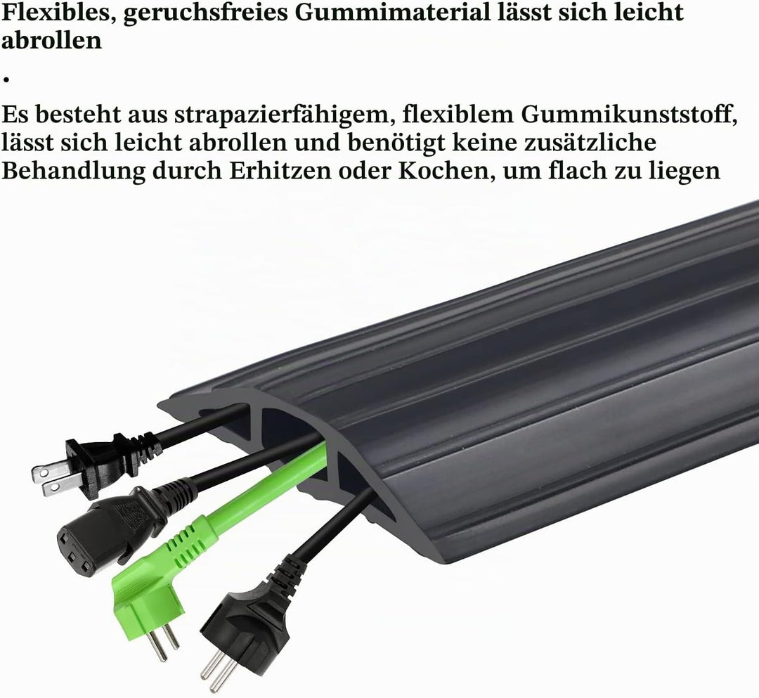 CPROSP Boden Kabelbrücke Schwarz, 200 cm x 6,4 cm, 3 Kanäle, Boden Kabelabdeckung aus Gummi, mit 500