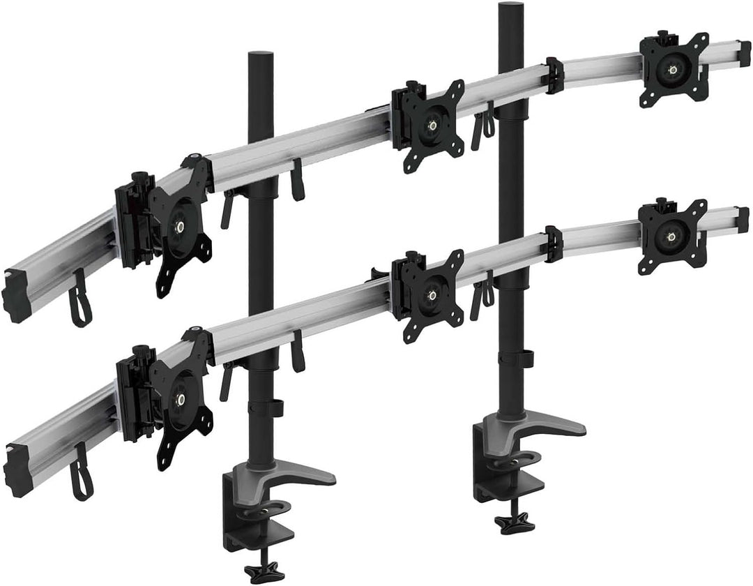 HFTEK 6-Fach Monitorarm - Tischhalterung für 3+3 Bildschirme von 15 – 27 Zoll mit VESA 75/100 (MP260