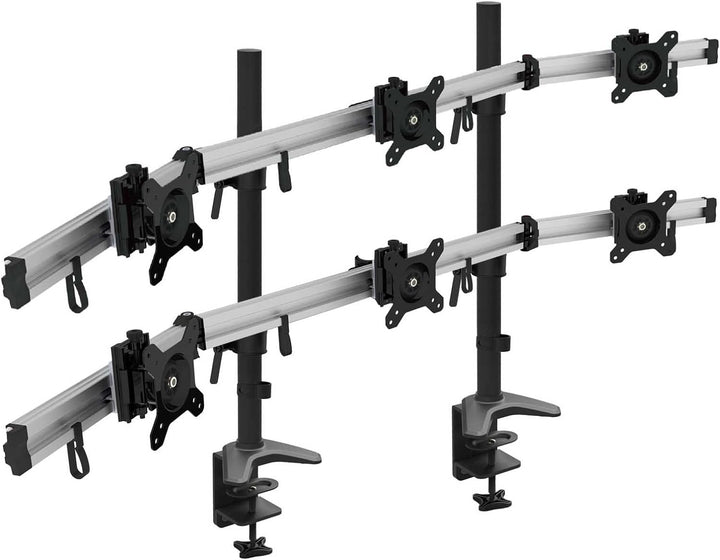 HFTEK 6-Fach Monitorarm - Tischhalterung für 3+3 Bildschirme von 15 – 27 Zoll mit VESA 75/100 (MP260