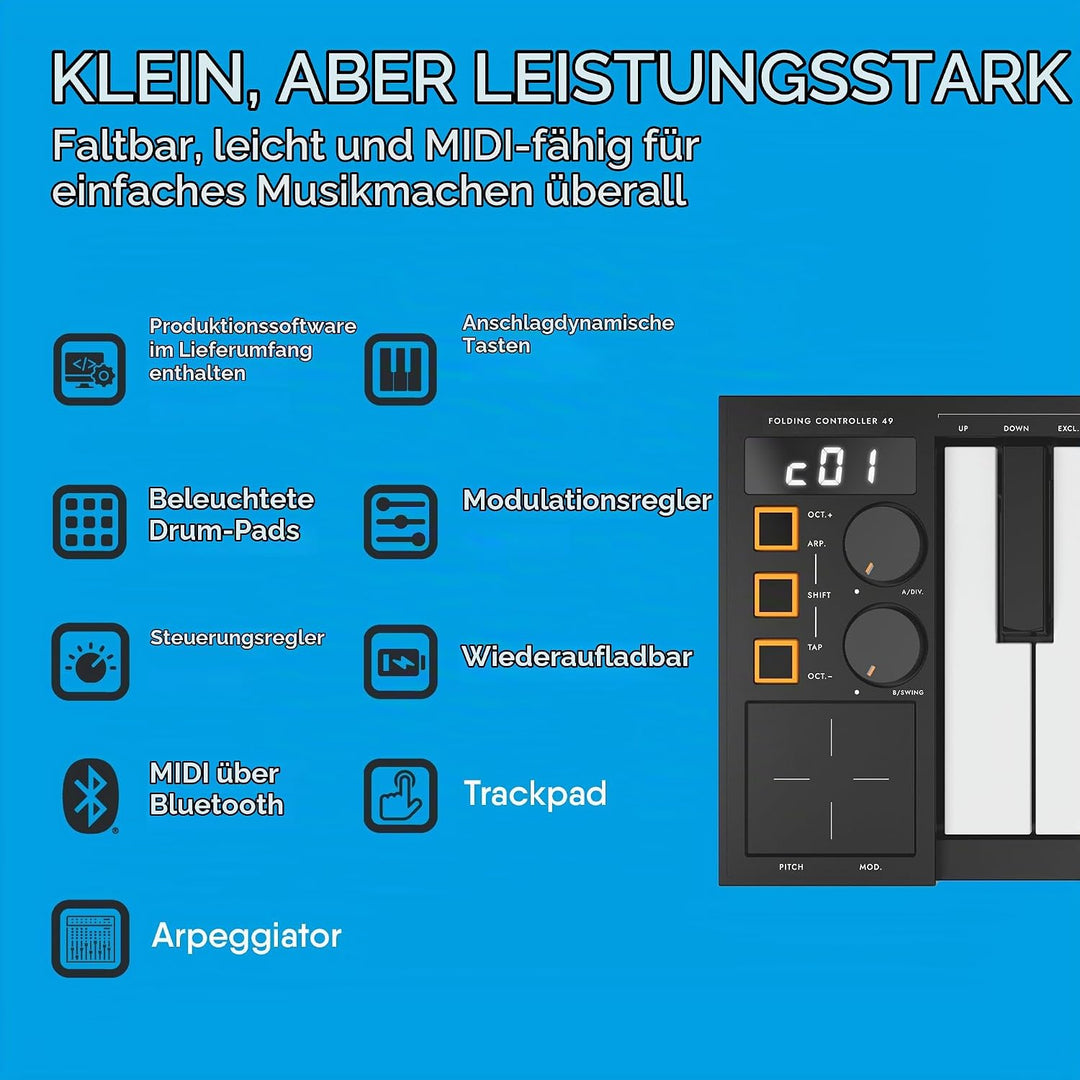 Carry-on von Blackstar FC-49 Klappbares USB Midi / Midi Over Bluetooth Controller Keyboard Eingebaut