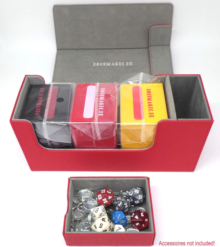 docsmagic.de Premium Magnetic Tray Long Box Red Small + 2 Flip Boxes - Rot Small + 2 Flip Boxes Rot,