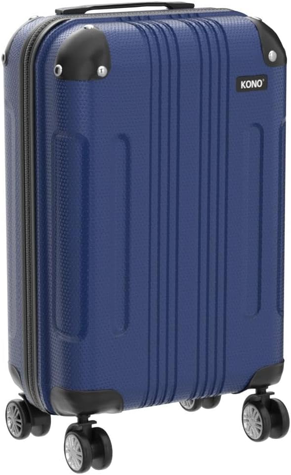 KONO Trolley Handgepäck Koffer 55x35x20cm Rollkoffer Reisekoffer mit 4 Rollen und Schloss (Navy Blau