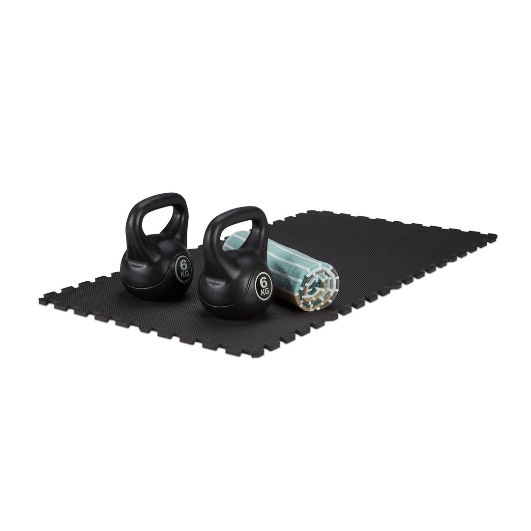Relaxdays Bodenschutzmatte Fitnessgeräte 30x30cm, 24er Set, 2,1m², stossdämpfende Schutz Unterlagen,