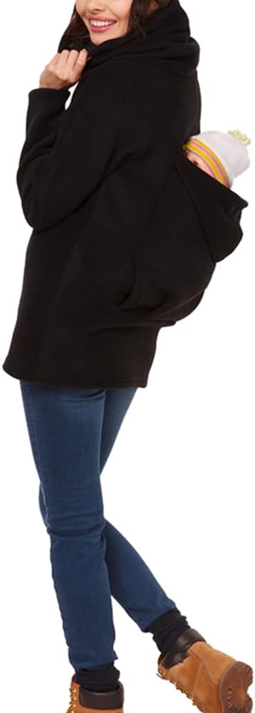 Tragejacke für Mama und Baby 3 in 1 Damen Langarm Kapuze Känguru Umstandsjacke Warm Tragepullover mi