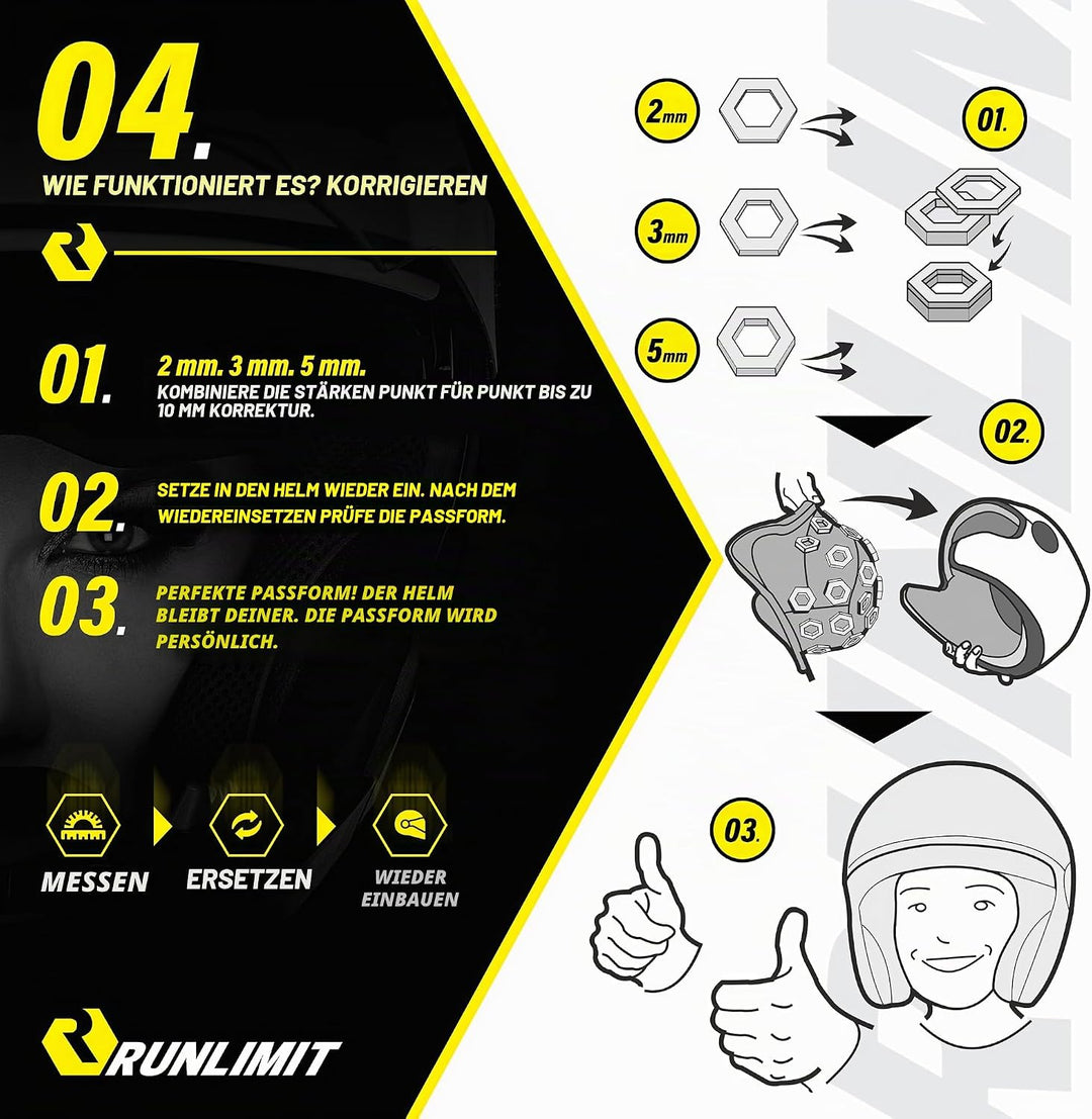 RUNLIMIT | FIT KIT Helmanpassung | Passend für jeden Helm mit herausnehmbarer | Polsterung Das Passf