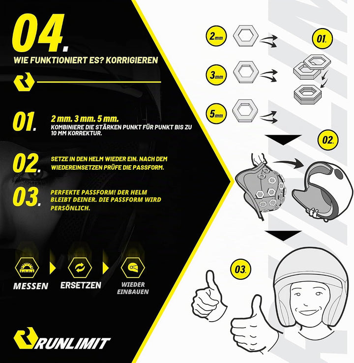 RUNLIMIT | FIT KIT Helmanpassung | Passend für jeden Helm mit herausnehmbarer | Polsterung Das Passf