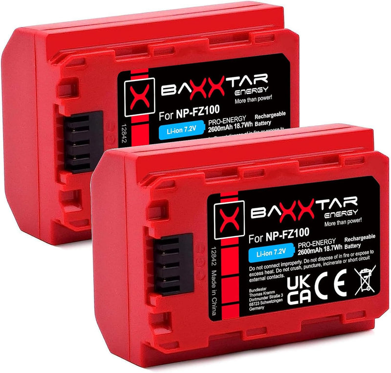 Baxxtar Pro NP-FZ100 Kamera-Akku 2X (2400 mAh - Generation IV) - Laden mit PD Performance (1500 mA)