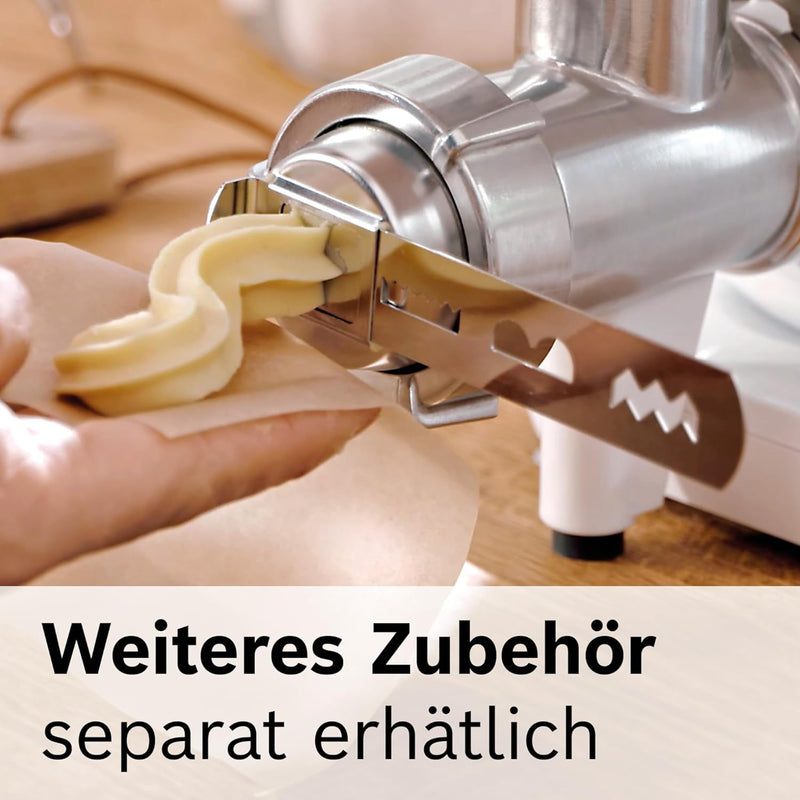 Bosch Fleischwolf MUZS2FWW, Fleischwolf-Aufsatz, Stopfer, Edelstahl Loch-Scheibe 4,5 mm, auch für Fi