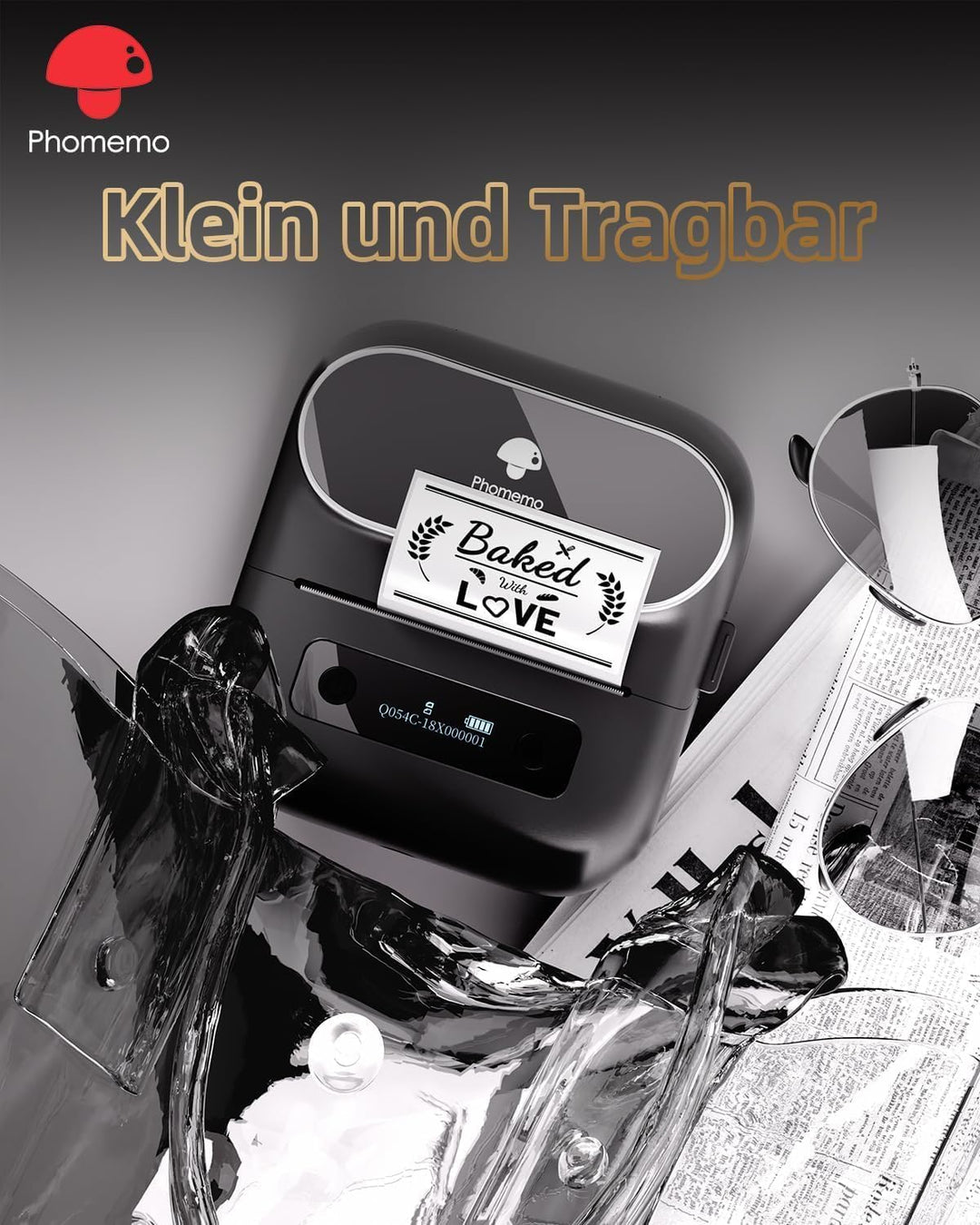 Phomemo M220 Etikettendrucker Beschriftungsgerät, Thermo Bluetooth Tragbarer Etikettenhersteller, Ak