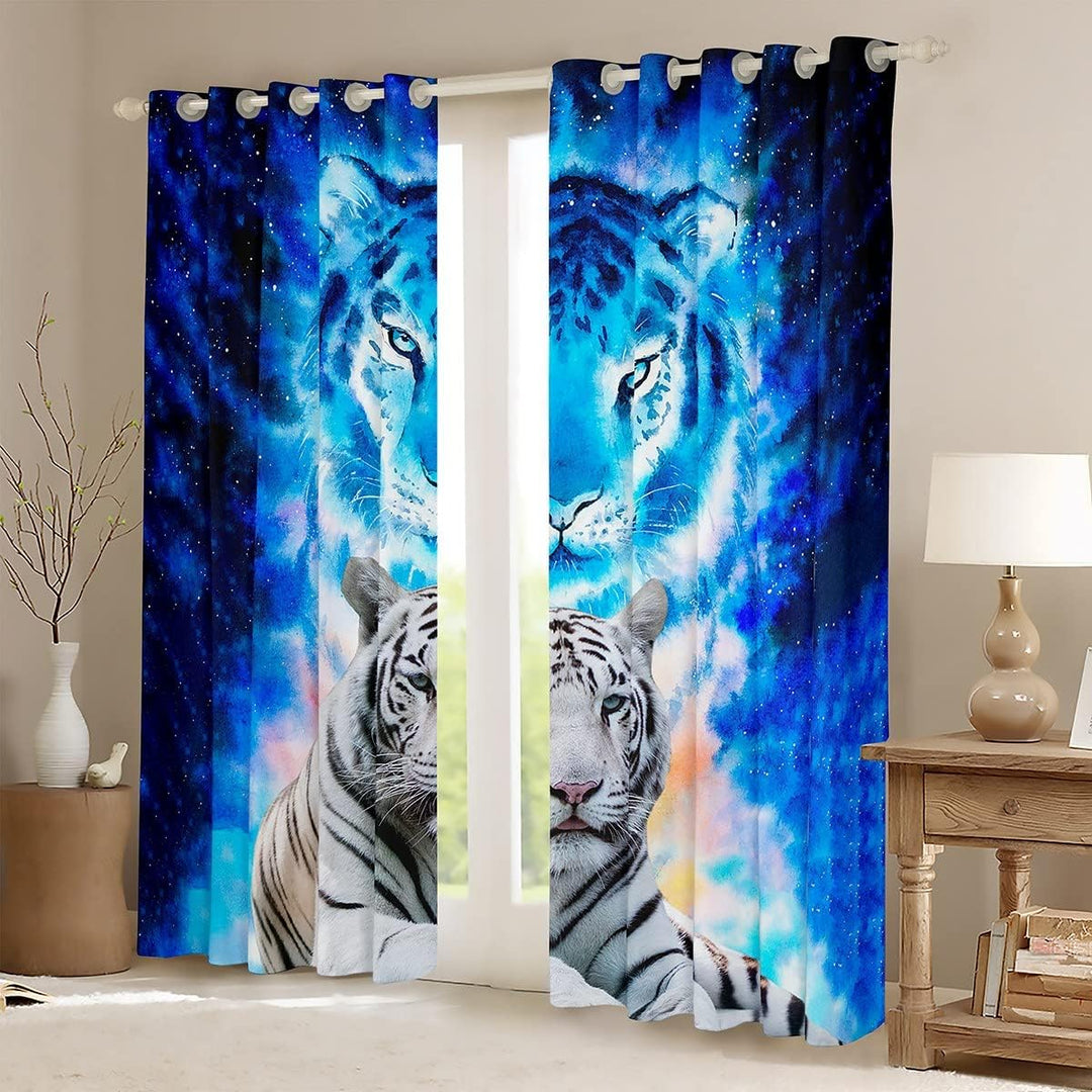 Tiger Drucken Fenstervorhang 137x117cm Wildtier Thema Blickdichte Vorh?nge Dekord Blaue Galaxie Vors