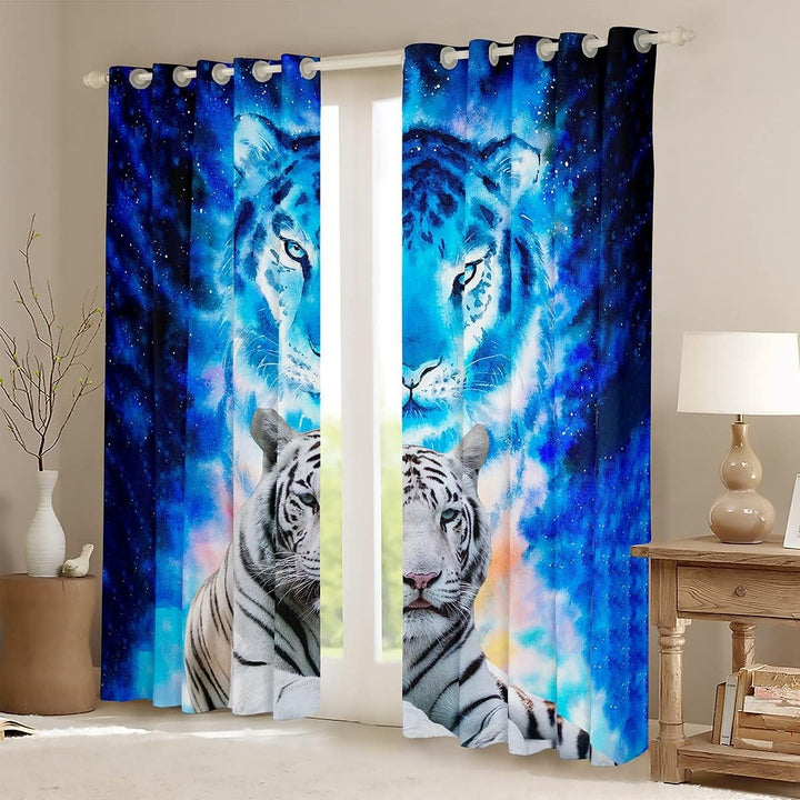 Tiger Drucken Fenstervorhang 137x117cm Wildtier Thema Blickdichte Vorh?nge Dekord Blaue Galaxie Vors