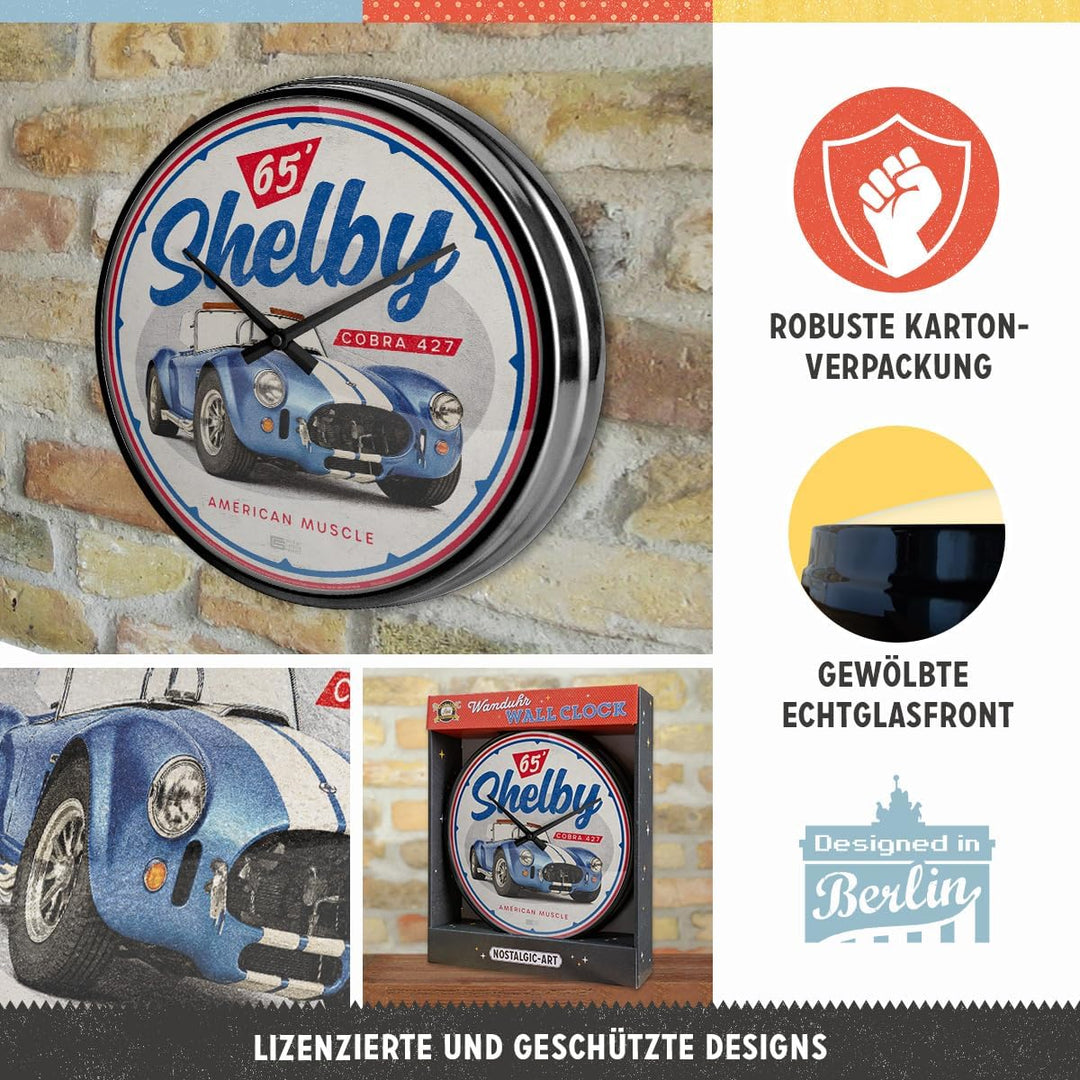 Nostalgic-Art Retro Wanduhr, Ø 31 cm, Shelby – American Muscle Cobra 427 – Geschenk-Idee für Shelby-