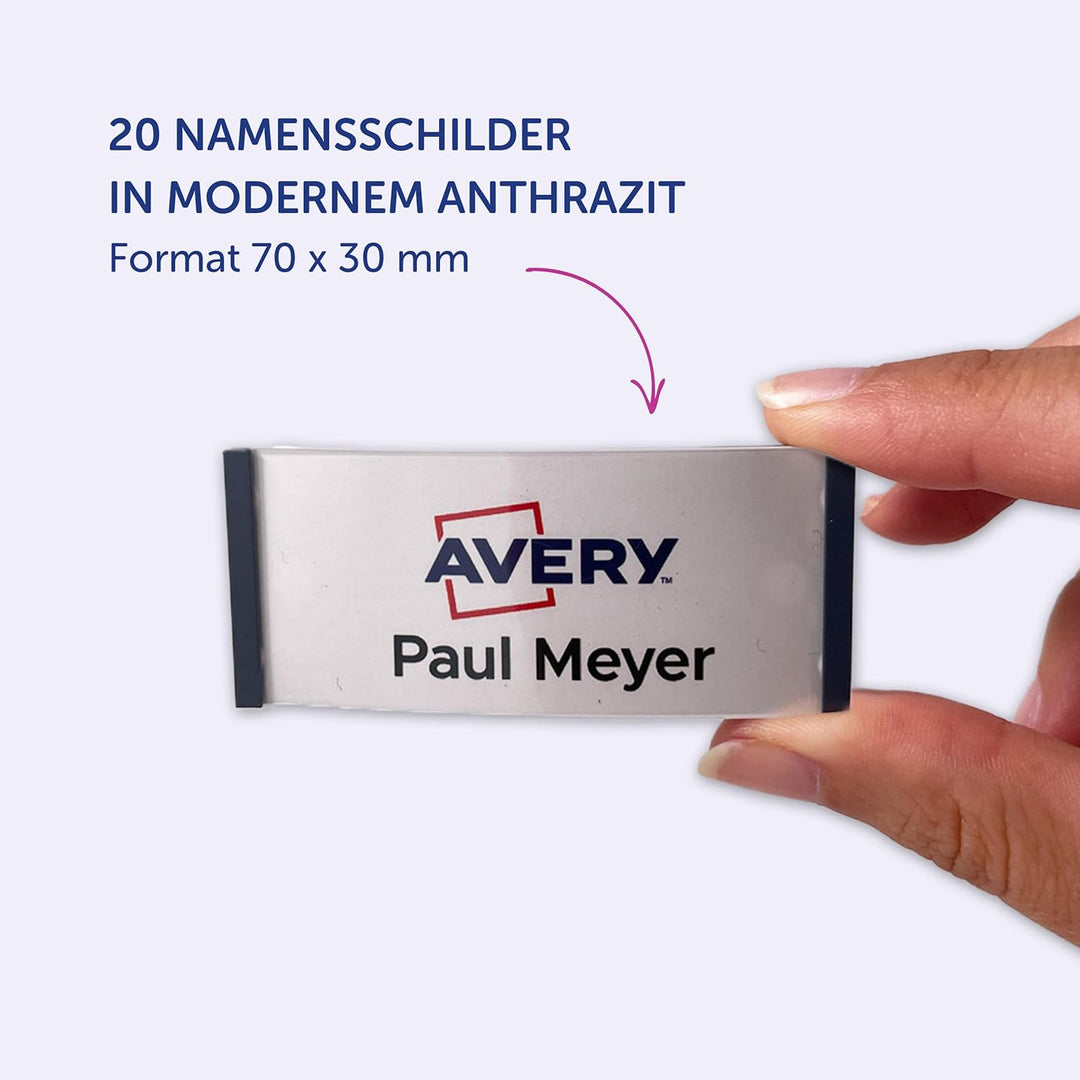 Badgepoint Namensschild Komplettset (20 Schilder inkl. Druckbogen und Vorlagen für PC, 70 x 30mm, an