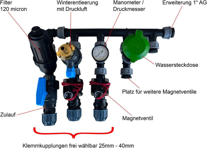 Kopfstation, Verteiler, Beregung mit Hunter Magnetventile PGV 101 und Jumbobox, Grösse: 2 Magnetvent