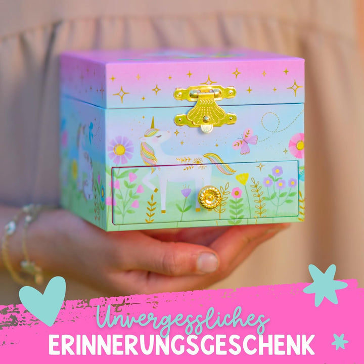 Musikalisches Einhorn-Schmuckkästchen für Mädchen – Kinder tanzende Einhorn-Spieluhr mit Spiegel, Ei
