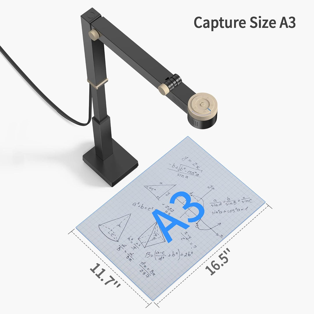 CZUR 12MP USB-Dokumentenkamera 4K Auflösung, Visualizer mit Dual-Auto-Fokus, 60FPS, A3-Format, LED L