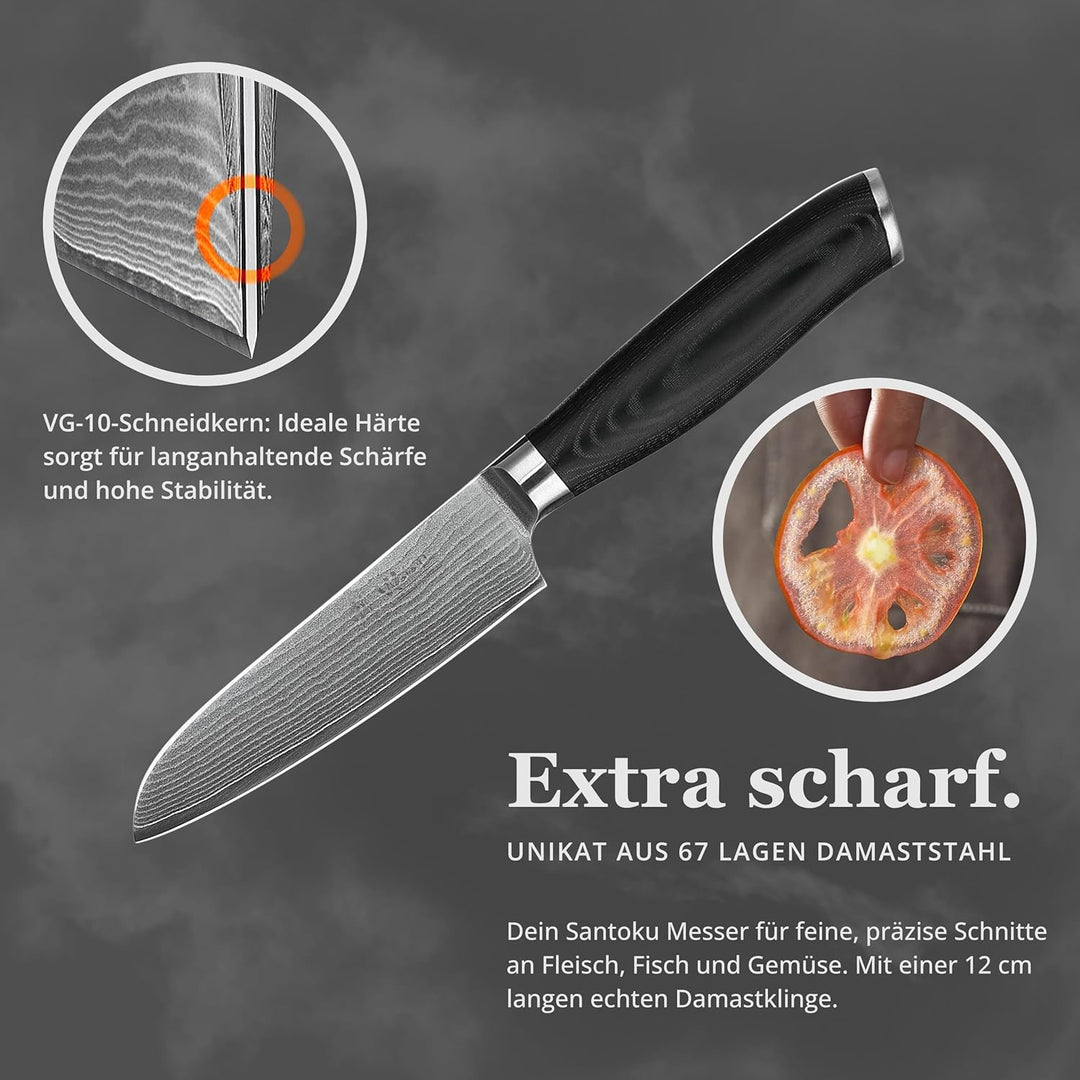 Wakoli Mikata Damast Kleines Santoku Messer 12 cm Klinge extrem scharf aus 67 Lagen I Damastmesser K