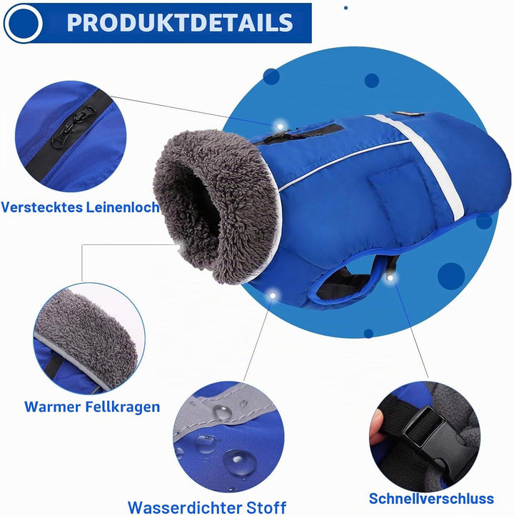 QBLEEV Hundewintermantel, warm, reflektierende Hundejacke, Rollkragen, wasserdicht, für kaltes Wette