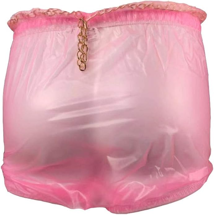 Haian ABDL Sicherheitslasche Kunststoff Hose XL Transparentes Pink, XL Transparentes Pink