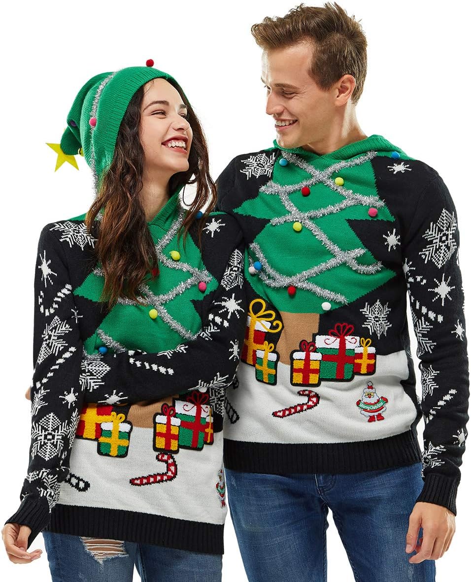U LOOK UGLY TODAY Unisex Herren Weihnachtspullover Damen Hässliche Pulli Lustig Strickpullover Yafil
