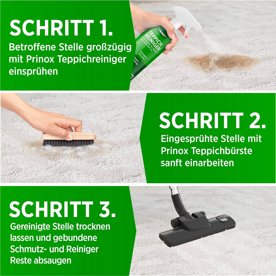 PRINOX® 2x Profi Teppichreiniger 500ml - Teppichboden Reiniger inkl. Teppich Bürste, schäumend für a