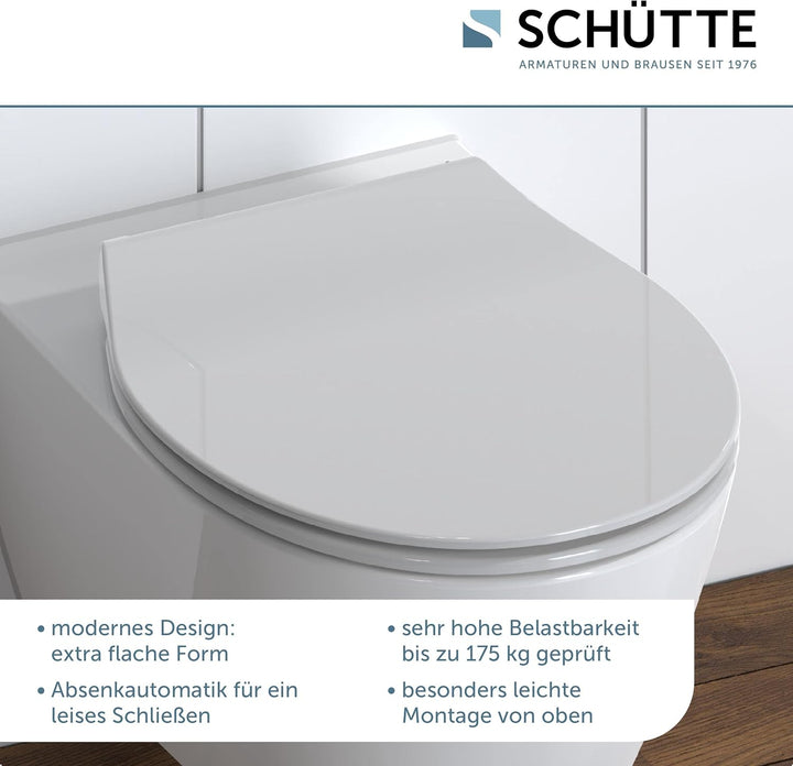 SCHÜTTE 82702 WC-Sitz Duroplast SLIM GREY, Toilettensitz mit Absenkautomatik und Schnellverschluss f