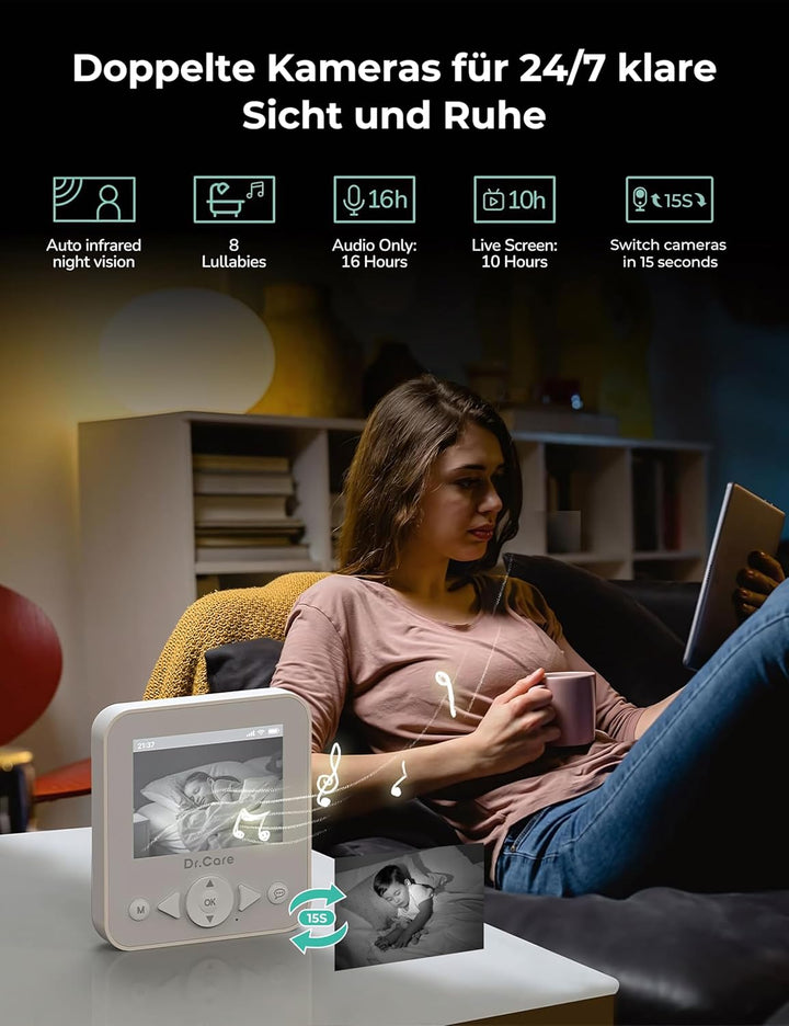 Dr.Care NeoView Video-Babyphone – 2,8" Display, 2-Wege-Audio, Video-Schleifenaufnahme, Nachtsicht, V
