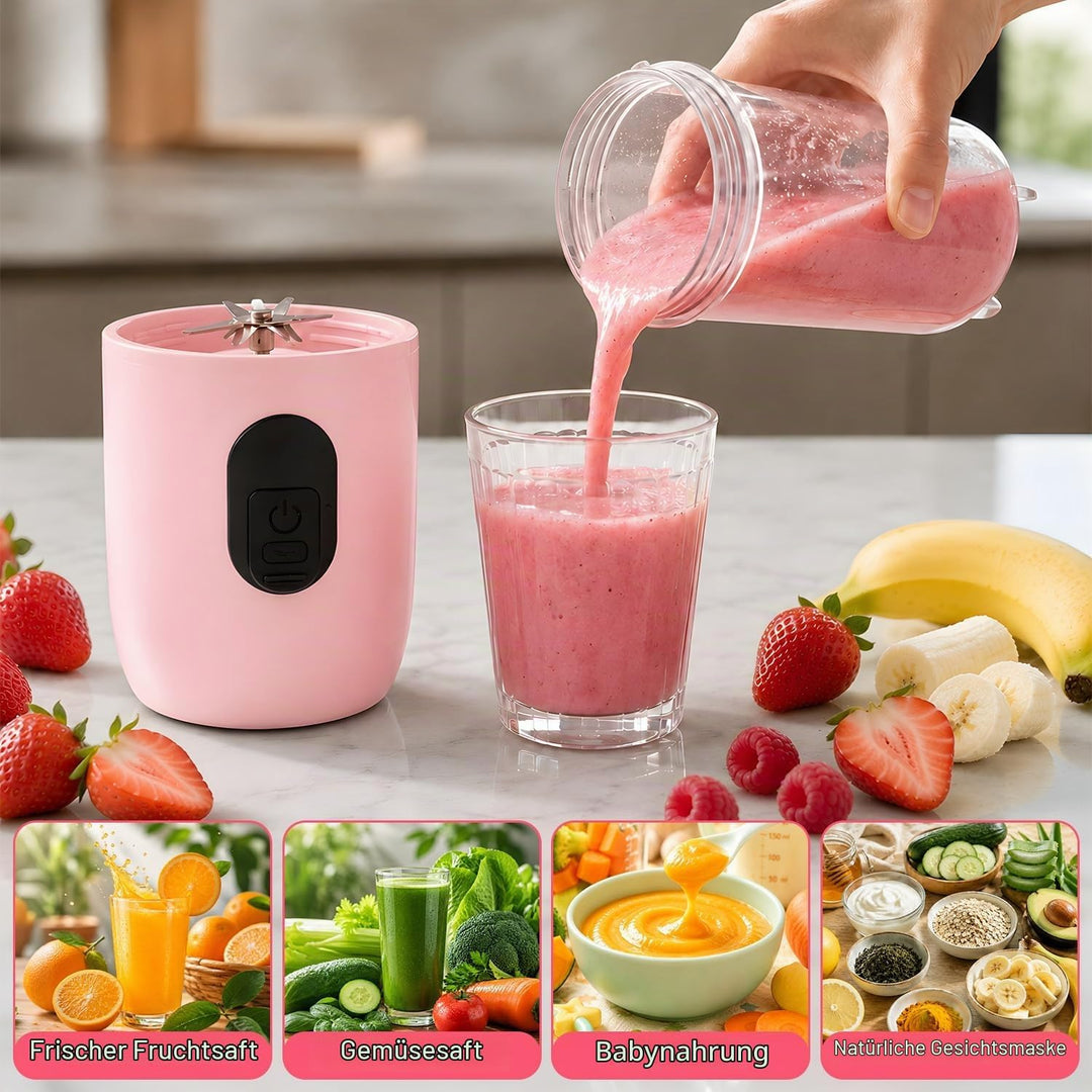 Tragbarer Mixer Smoothie Maker, 500 ml Mixer Smoothie Maker to Go mit Digitalanzeige, 16-Blatt Tragb