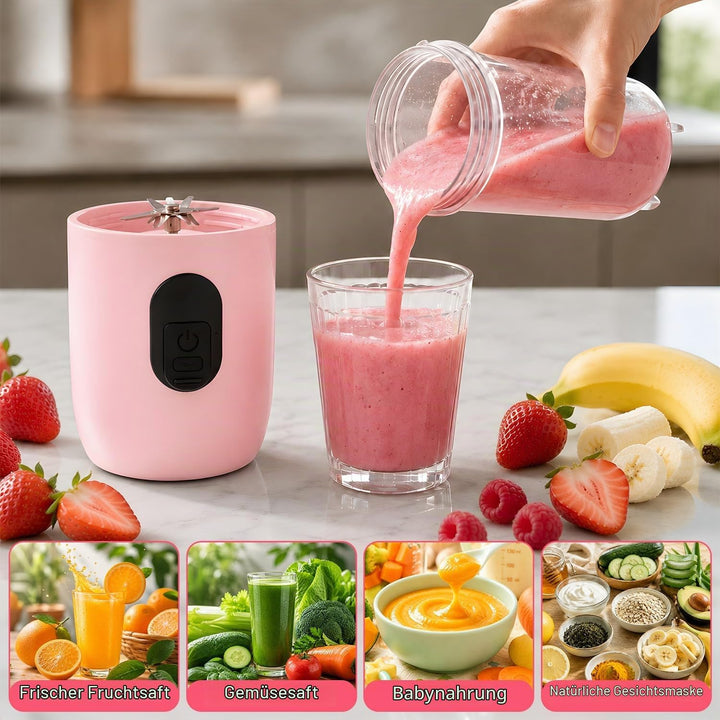Tragbarer Mixer Smoothie Maker, 500 ml Mixer Smoothie Maker to Go mit Digitalanzeige, 16-Blatt Tragb
