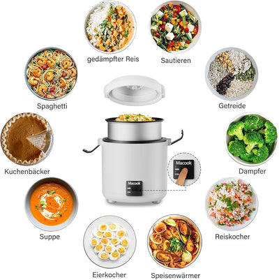 Reiskocher klein & Bento-Box für 1-2 Personen,（0.3 liter, 1,5 Tassen), Mini Rice Cooker mit abnehmba