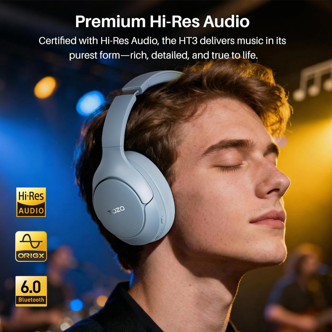 TOZO HT3 Kopfhörer Kabellos Bluetooth Over Ear, Noise Cancelling Kopfhörer mit 5 Mics,90 Std, Hi-Res