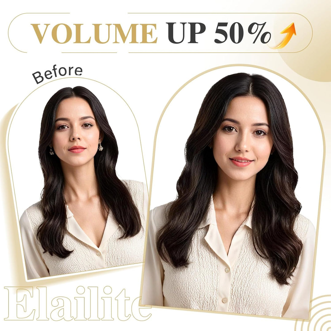 Elailite Extensions Echthaar Clip in 8 Tressen Glatt #1B Naturschwarz Haarverlängerung Real Human Ha