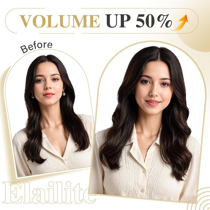 Elailite Extensions Echthaar Clip in 8 Tressen Glatt #1B Naturschwarz Haarverlängerung Real Human Ha