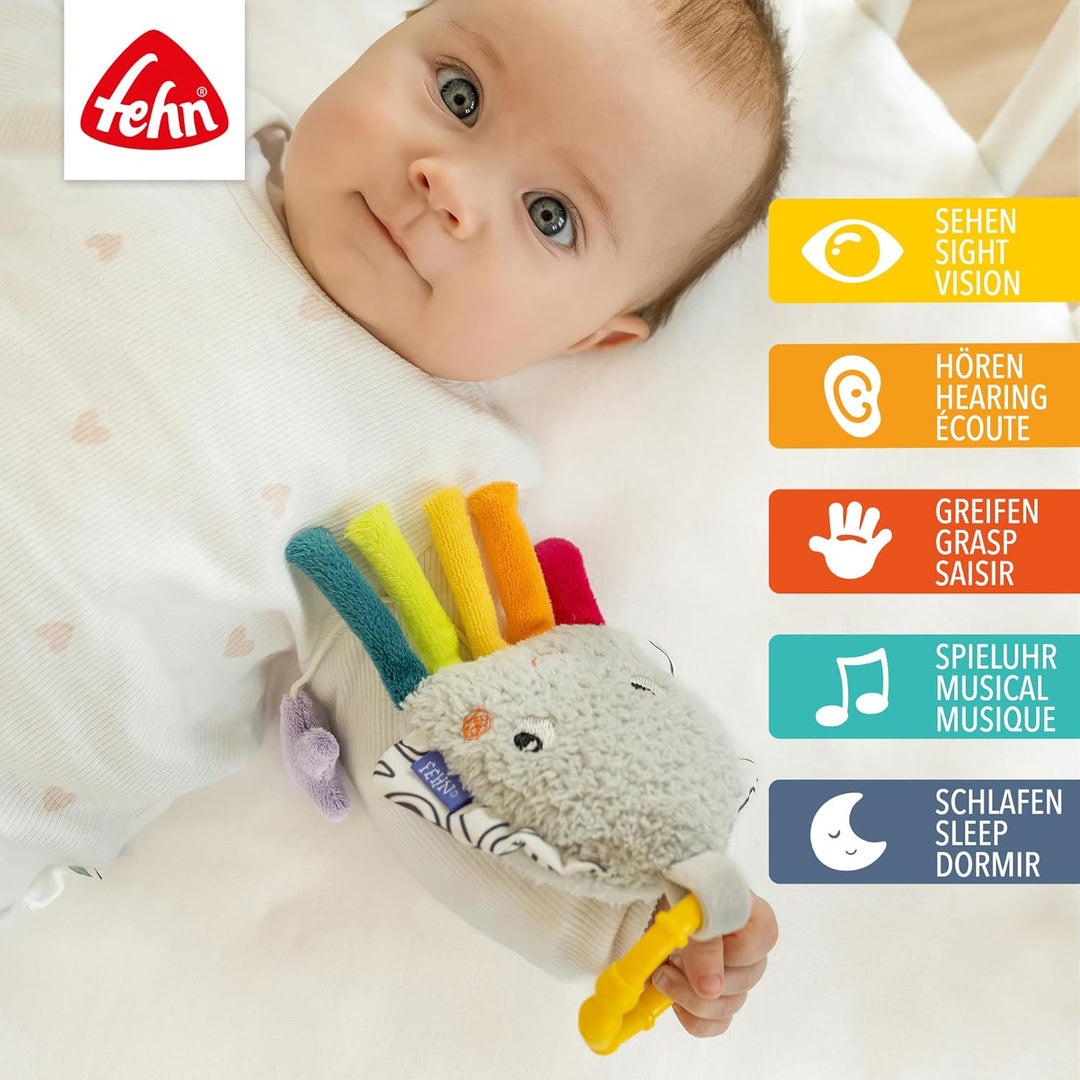 Fehn Mini-Spieluhr Tintenfisch – Kuscheltier & Einschlafhilfe mit herausnehmbarem Spielwerk - Melodi