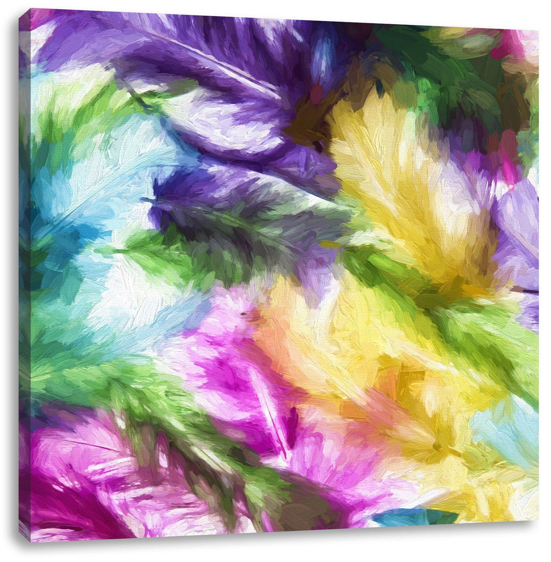 Pixxprint Anordnung von Federn als Leinwandbild/Grösse: 70x70 cm/Wandbild/Kunstdruck/fertig bespannt
