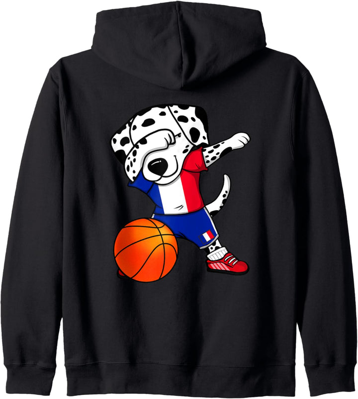 Dabbing Dalmatiner Frankreich Basketball Französische Flagge Kapuzenjacke