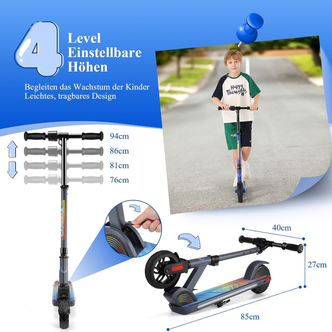 Caroma Elektroroller für Kinder von 8-12 Jahren, 180W Motor, 16 km/h, 60 min Fahrzeit, Einstellbare