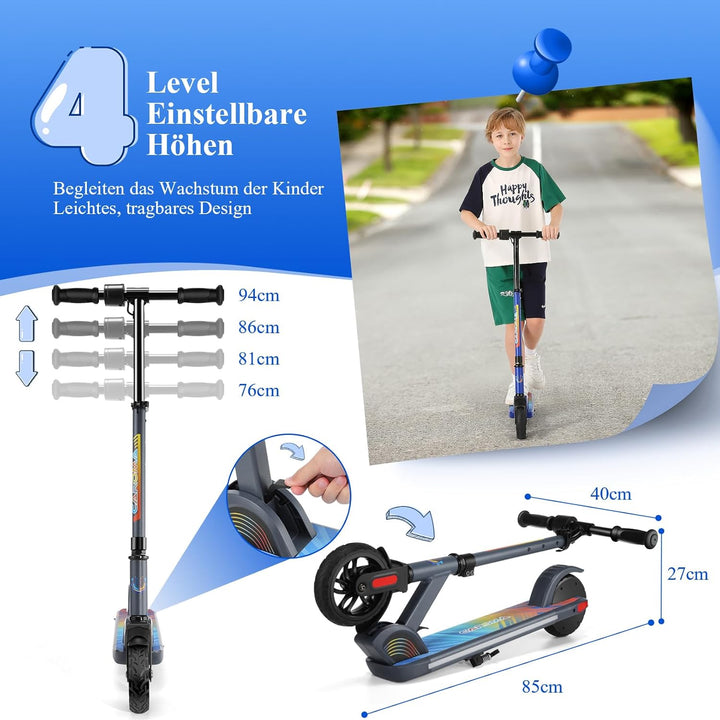 Caroma Elektroroller für Kinder von 8-12 Jahren, 180W Motor, 16 km/h, 60 min Fahrzeit, Einstellbare