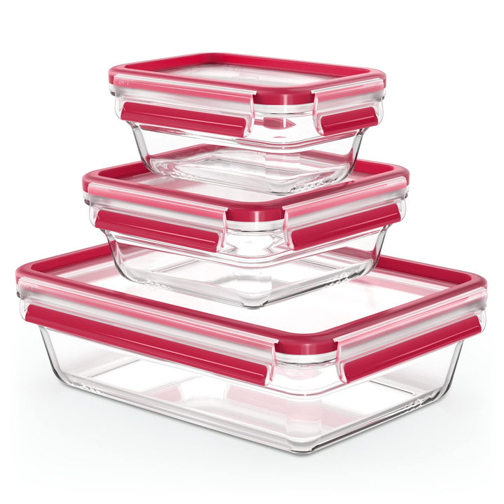 EMSA Clip & Close Glas Frischhaltedosen-Set, rechteckig, 0,45 u. 0,8 u. 2 L, 100 Prozent dicht, Glas