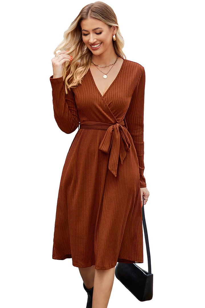 Newshows Strickkleid Damen Herbstkleid V Ausschnitt Pulloverkleid Winterkleid Kleid mit Taschen für