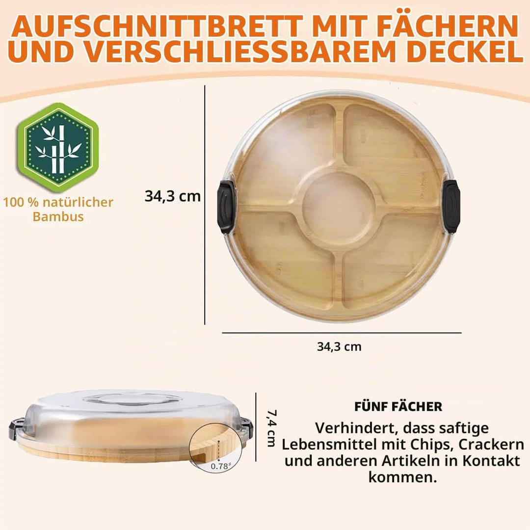 ERNAN Käsebrett mit Deckel für Partys Reisen, Servierplatte mit Fächern Griff für Snacks Fleisch Des