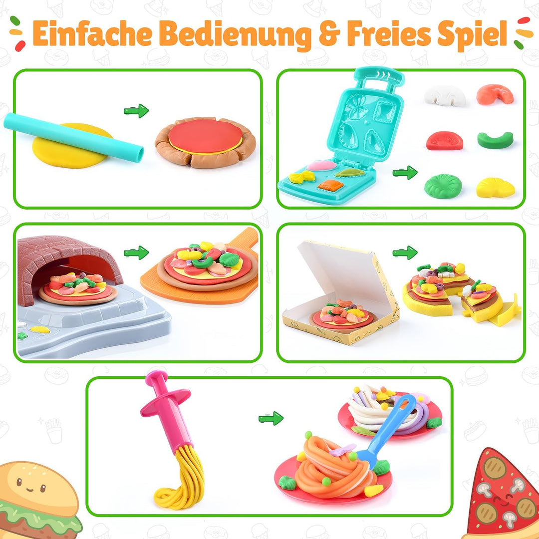 PLAY Pizza Knete Set Zubehör Kitchen Creations, DIY Knete Pizzaofen, Kinderknete Set mit Knetwerkzeu