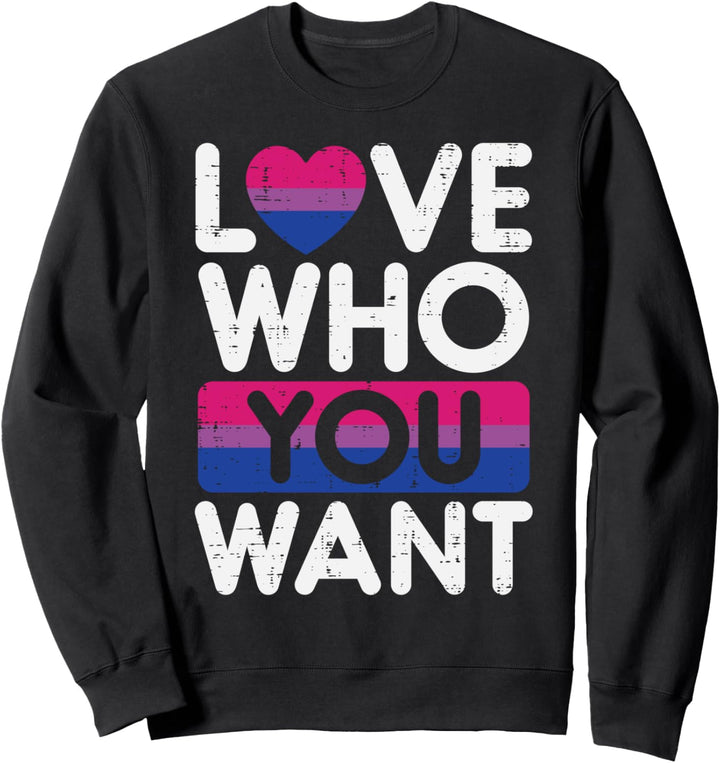 Love Who You Want Bisexual Heart Cute Bi Pride Flag LGBTQ Sweatshirt