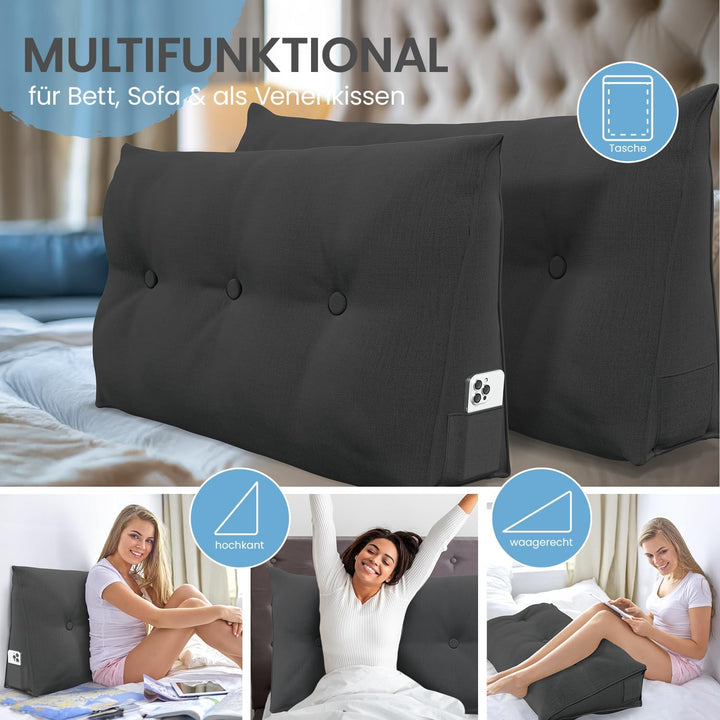 ELONEO Rückenkissen 100 cm breit, Keilkissen für Bett und Sofa geeignet, dreieckiges Lesekissen, Kis